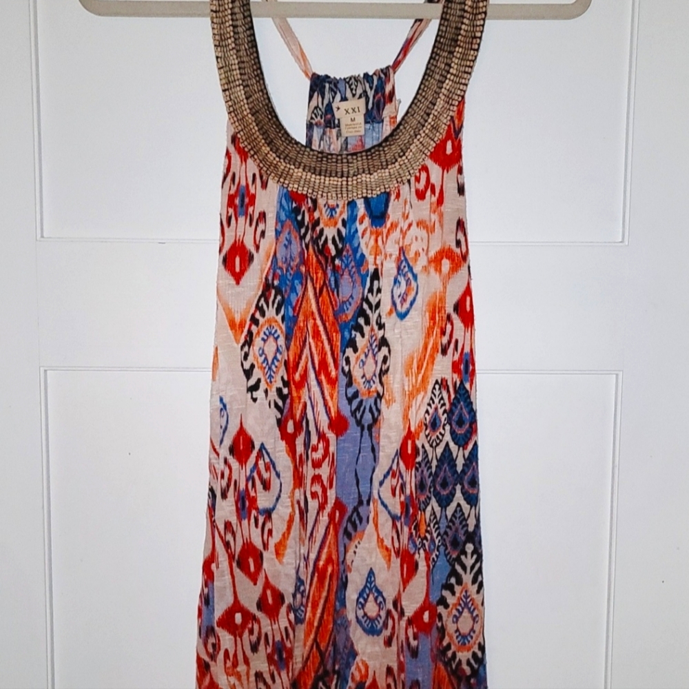 Forever 21 Boho Beaded Collar Tunic Tank Top (Medium)